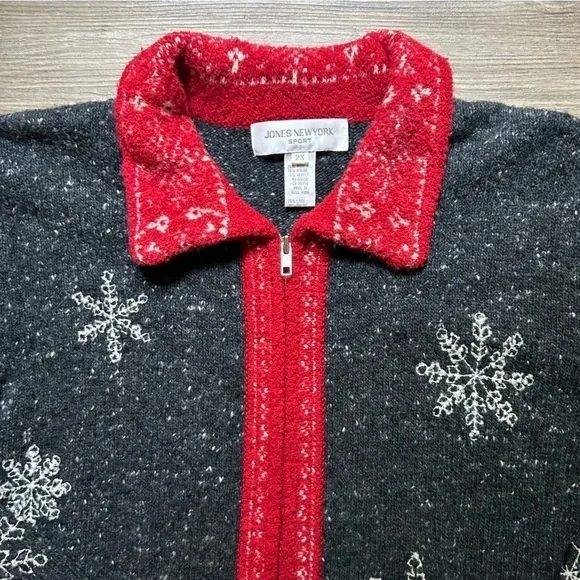 Jones New York | Wool Christmas Zip-Up Sweater w Snowflake Pattern (2X) - Picture 3 of 12